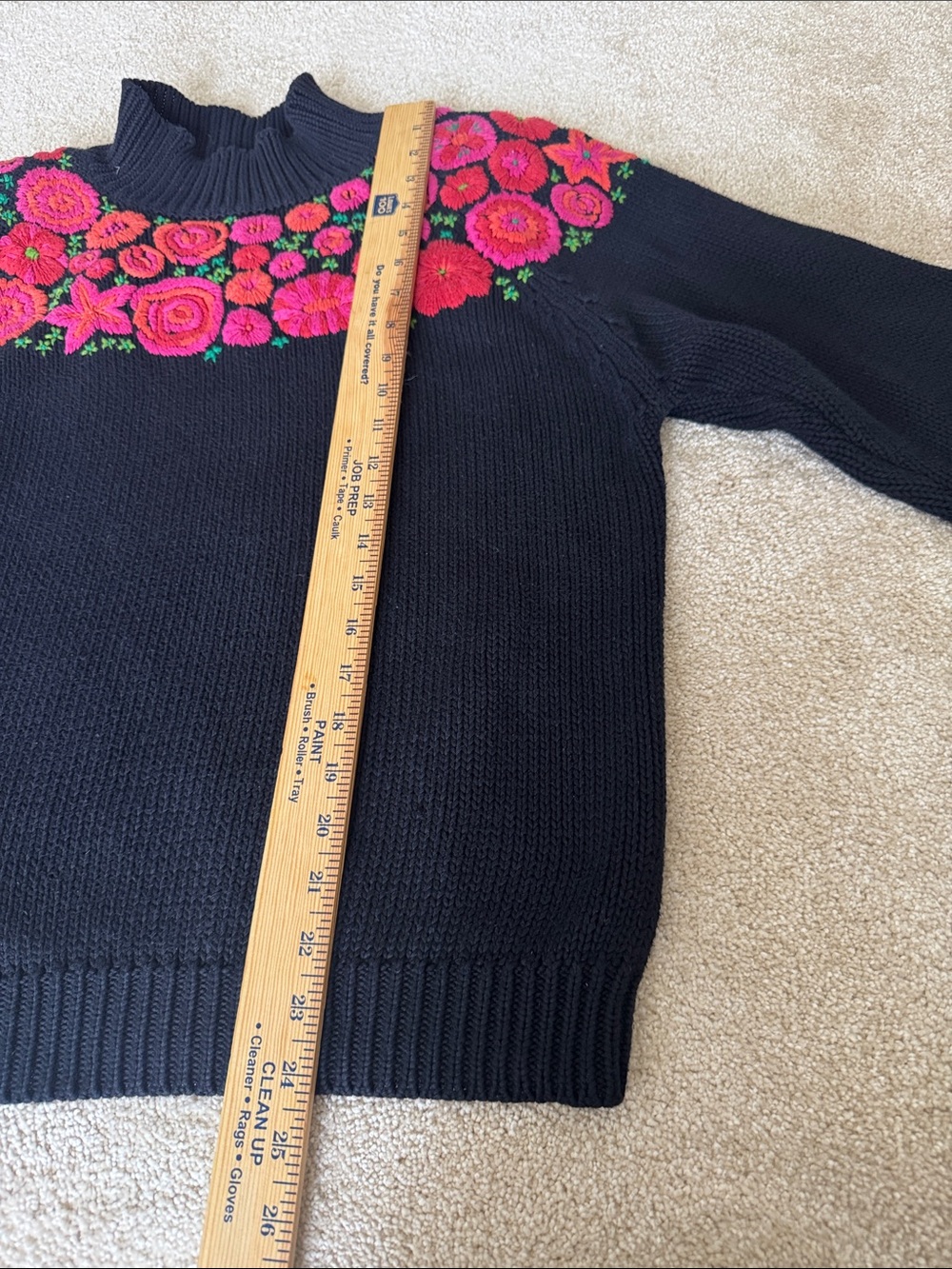 Vintage Ann Taylor Sweater Womens Small Floral Embroidered Mock Neck Black Knit - Picture 11 of 11